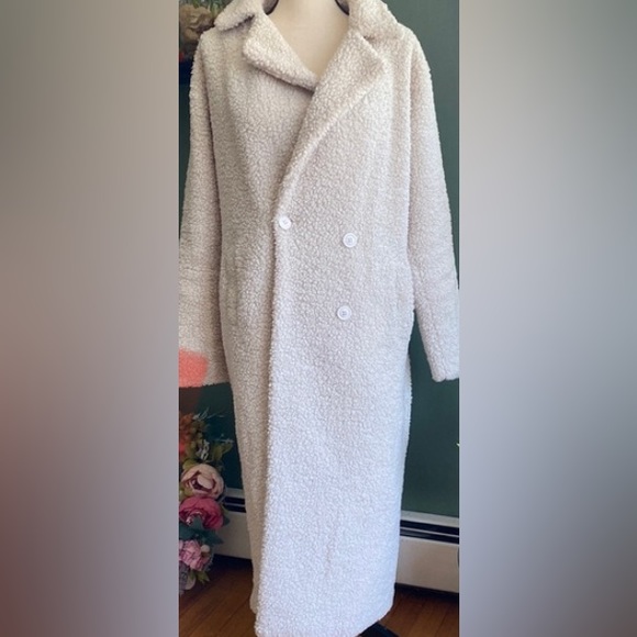 Womens Sz XL Misguided Sherpa double breasted long jacket coat - Picture 1 of 8